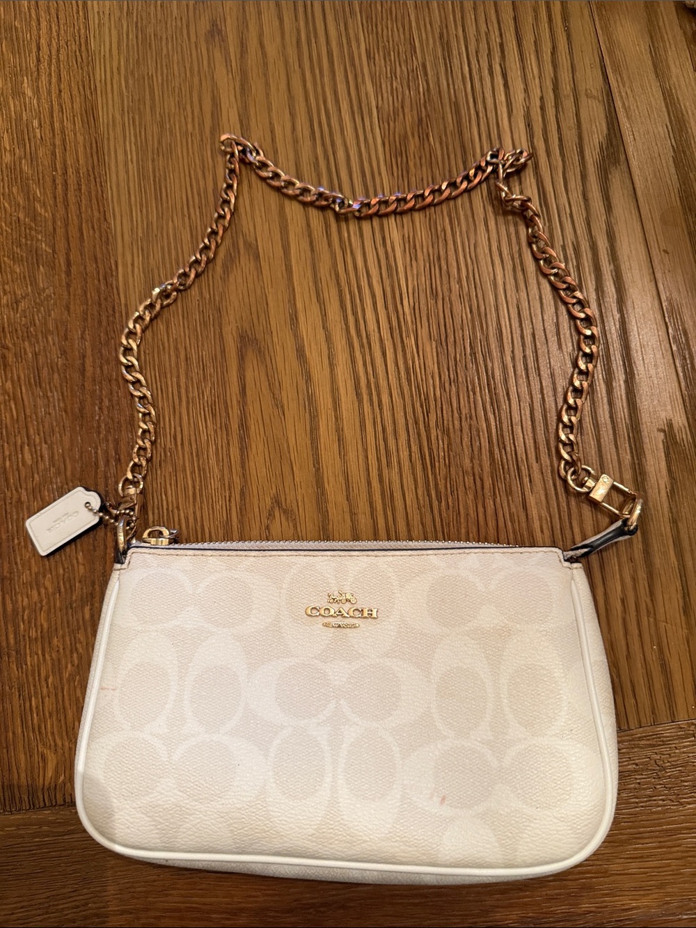 Coach White Signature Chain Shoulder Bag
